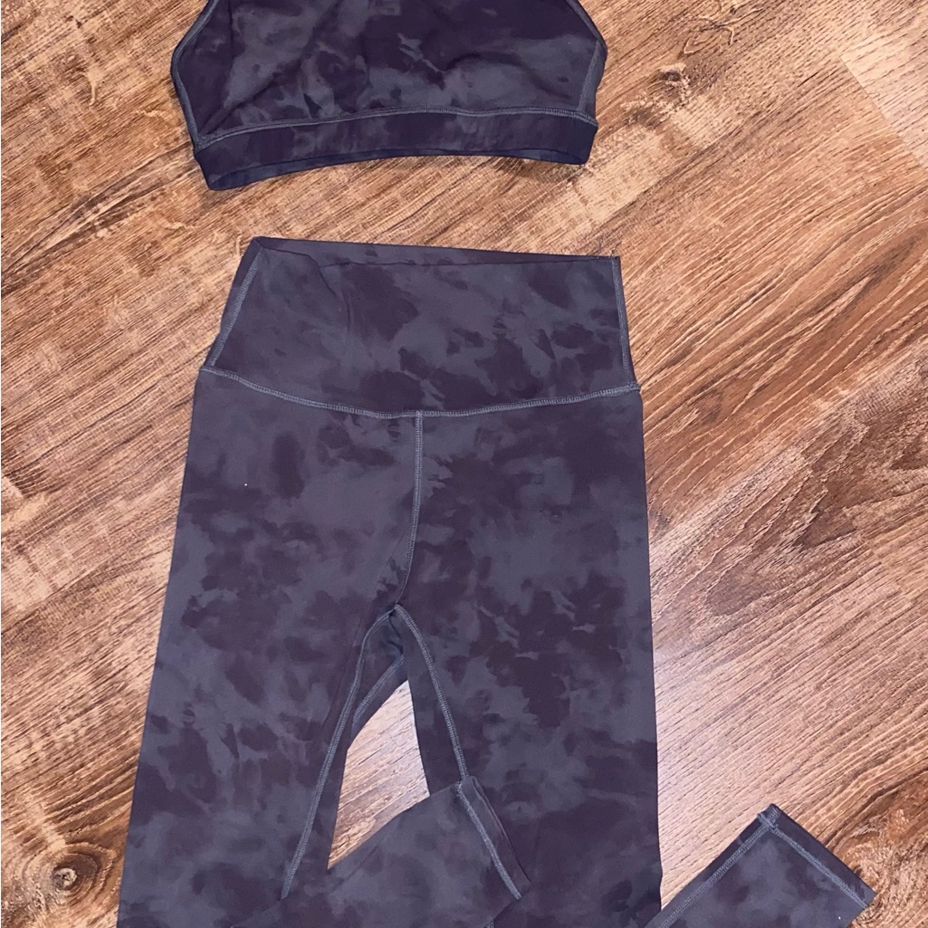 Lululemon Align High-Rise Pant Leggings With Sports Bra Gray/Black Tiedye Set !